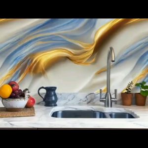 MT Thickened gilded marble pattern kitchen waterproof and oil-proof sticker self-adhesive wall fireproof and high-temperature resistant stove without glue (5m x 40cm)
