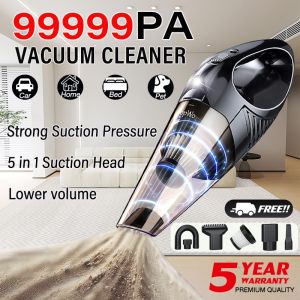 【5 Year Warranty】99999Pa Wireless Car Vacuum Cleaner Type-C Rechargeable Wet and Dry for Car/Sofa Portable Handheld Vakum Kereta