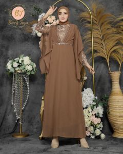 SIGAWA-(COD) Gamis Payet Wanita Polos Mewah Terbaru Bahan Ceruty Baby Doll Mix Brokat Payet Mutiara