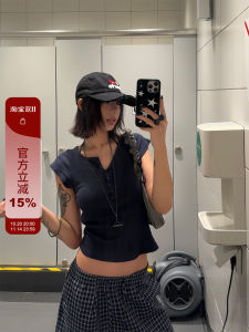 Slim Fit Short Sleeve round Neck T-Shirt F383 American Retro Style Womens Summer Top Versatile Short Length Fashionable