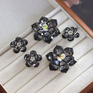 Hoa Thủy Tinh 3D Thủ Công Màu Đen Xám Cho Phụ Kiện Trang Trí Giày Dép Mũ Vật Liệu Thủ Công DIY Hạt Pha Lê