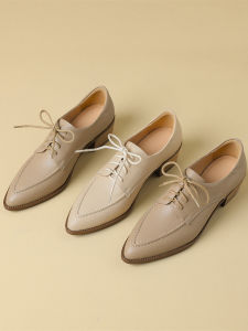 Spring Autumn Soft Leather Real Leather Thick Heel Medium Heel Pointed Toe Buckle on Office Sheepskin Large Size 41 to 43 Single Shoes