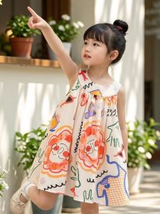 Summer Lightweight Han-style Forest-inspired Printed Flared Sleeveless Jumper Dress
