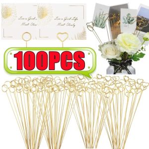100pcs Flower Card Holders / Flower Bouquet Metal Card Clips / Heart/Round Shape Gold-plated Clamp / for Cake Flower Gift Decoration