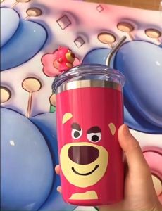 [ 500ml ] Cốc giữ nhiệt gấu dâu ly giữ nhiệt gấu dâu Lotso inox 304 không gỉ tặng ống hút cao cấp