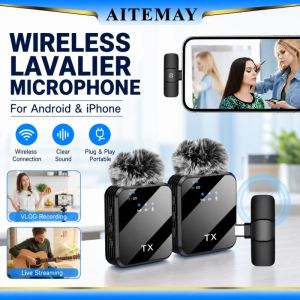 【New Arrival】Aitemay F15 Wireless Lavalier Microphone 3-in-1 Noise Cancelling Plug & Play for iPhone/Android/Camera 10H Battery Windproof Live Streaming Vlog Recording