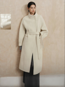 Yigue | Unique Design Wool Blend White Winter Coat For Women