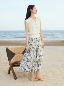 Lightweight Printed Cotton A-Line Skirt