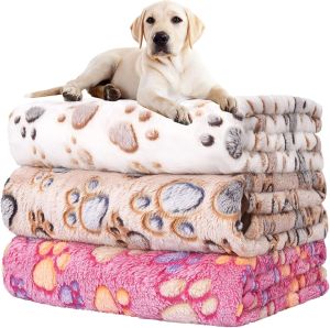 1Pc Super Soft Fluffy Fleece Pet Blanket - Warm Sleep Mat & Flannel Throw for Dogs Puppies Cats Cute White\Pink\Brown Paw Print