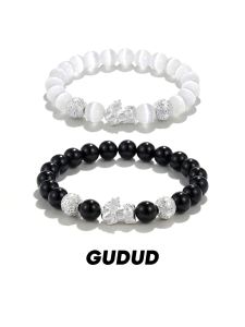 GUDUD | Lucky Couple Bracelet Black Obsidian 999 Fine Silver