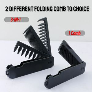 Professional 3 in 1 Pocket Folding Combs Wide Tooth Oil Head Comb Beard Combing Barber Hair Clipper Comb Salon Hair Styling Tool