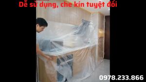 Màng Nilon che bụi đa năng khổ lớn rộng 3.0m dài 20m che phủ ngăn bụi chống ẩm che sơn giữ mới nội thất có một đầu dán dính