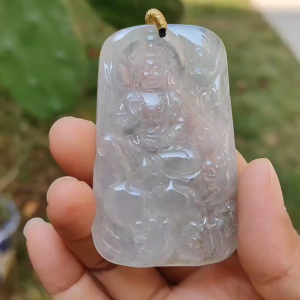 High Quality Icy Translucent Natural Type A Jadeite Jade crafted as Bodhisattva Pendant certificate weighs 29.9 grams measurement 64.5 * 40.3 * 5.5 mm (pendant286)