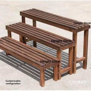 Outdoor Carbonized Wood Corrosion-Resistant Step Flower Rack