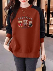 Womens round Neck Sweatshirt Fashionable Color Block Large Size Cotton Blend Casual Comfortable Print Design Winter Top