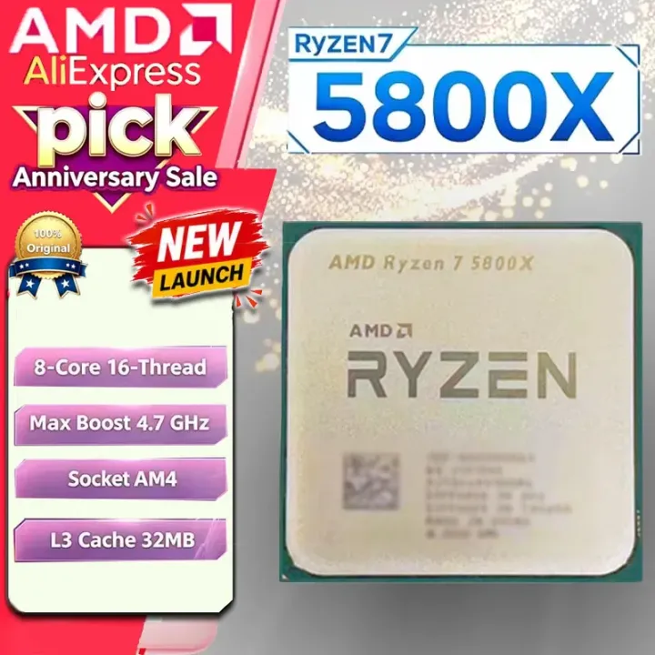 AMD | New Ryzen 7 5800X Tray Processor 8C16T 4.7GHz Boost 32MB L3 AM4 Unlock PC Gaming CPU Bulk Version No Original Package