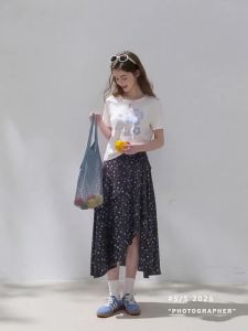 3COLOUR·S | Summer Floral Irregular Ruffles Chiffon Skirt