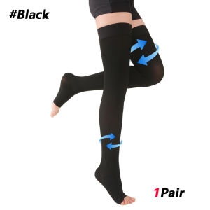 1Pair Thigh High Compression SocksFirm Support 20-30 mmHg Gradient Compression Stockings with Silicone BandTreatment for Edema