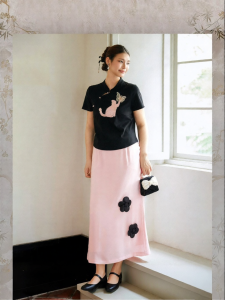 plusmall | Dark Sweet Heart Embroidered Top and Skirt Set