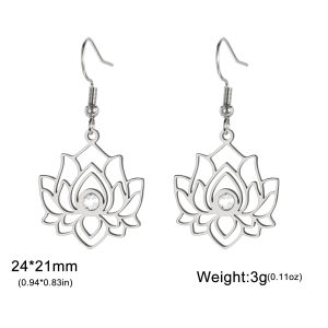 Skyrim Stainless Steel Lotus Flower Clear Zircon Dangle Earrings Women Yoga Chakra Buddhism Jewelry Gift Wholesale