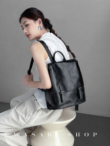 VibeRing Minimalist College Style Leather Backpack Business Travel Laptop Bag Double Shoulder Bag Soft Leather Large Size