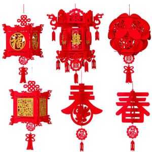 Chinese New Year Red Lantern DIY FU Character Lantern Hanging Ornaments for Lunar New Year Spring Festival Decor