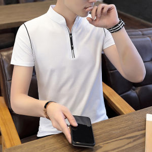 Summer Mens Clothing Short Sleeve T-Shirt Mens Polo Shirt Korean Style Trendy Fashion Brand Silm Ice Silk T-shirt Stand Collar Half Sleeve Clothes