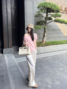 ZhouMiao White Wide Leg Pants Glossy Silk Casual Womens Water Light Pants High Waist Straight Cut Summer Thin Polyester