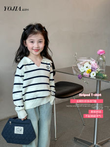 Yojia Girls Knitted Shirt Sweater Thin Childrens Clothing 2024 New Spring and Autumn Kids Spring Wear Underwear Long Sleeves