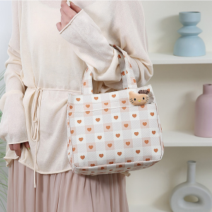 Fashionable Canvas Handbag Large Capacity Commuter Lunch Box Portable Outdoor Miscellaneous Goods Bag Checkered Pattern Zipper Closure