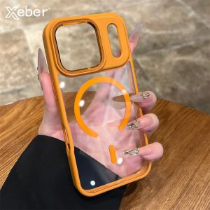 เคสอะคริลิคสำหรับ MagSafe Wireless Charge สำหรับ iPhone 17 Air 16 15 14 13 12 Pro Max Plus ป้องกันเลนส์กล้อง รองรับการชาร์จไร้สาย