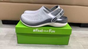 Giày sục crocs chuẩn xịn chống hôi chân nhựa tế bào êm mềm bền đi mưa lội nước đi biển literide 360 clog màu ghi trơn