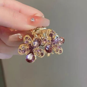 กิ๊บหนีบผมหน้าม้าของผู้หญิงระดับไฮเอนด์กิ๊บติดผมเล็กดอกไม้พลอยคริสตัลสีม่วงสวยงามเครื่องประดับผมสไตล์เกาหลี