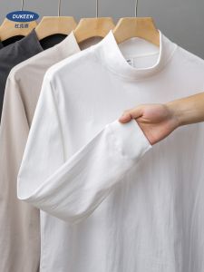 Dukeen 270G Heavyweight Half-Turtleneck Long-Sleeve T Shirts for Men Autumn 100% Cotton Solid Color Undershirt Mens Clothing