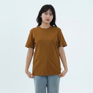 Kaos Polos Wanita Oneck Lengan Pendek Bahan Katun Combed 30s Warna Caramel