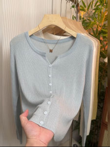 Áo Len Cardigan Dệt Kim Cổ Chữ V Màu Trơn Mềm Mại Cho Nữ Dáng Ôm Dài Tay Chất Liệu Polyester Phong Cách Công Sở Mùa Thu 2025