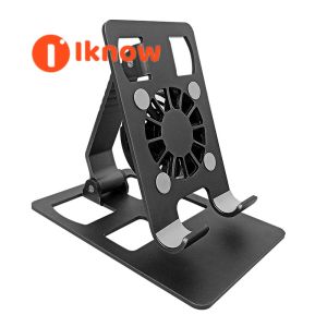 I know Aluminum Alloy Phone Stand with Cooling Fan - Foldable Desktop Holder for Phones and Tablets