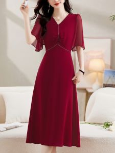 Red Slim Fit High Waist Dress Elegant Noble Personality Detailed Craftsmanship Summer New Arrival Womens Fashion Dress