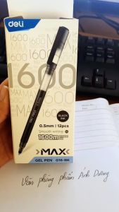 Bút nước Deli max G16 0.5mm - Bút nước mực gel màu xanh/ đen - Bút viết nhanh khô đều mực