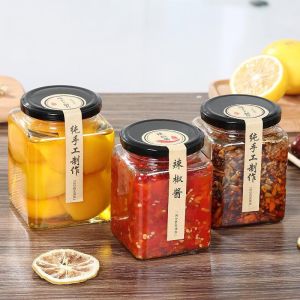 1pc Square glass Chili Sauce Jar 200ml with metal lid Empty Storage Honey Container