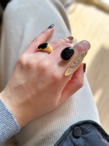 French Design Open Ring Gold Plated Natural Crystal Embedded Sensation Vintage High-End Feeling Golden Crystal Finger Ring