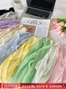 Áo Len Cardigan Mỏng Bằng Lụa Băng Mùa Hè Cho Nữ Áo Khoác Ngoài Rộng Rãi Màu Xanh Lá Cây Áo Khoác Ngắn Áo Khoác Ngoài Áo Khoác Ngoài