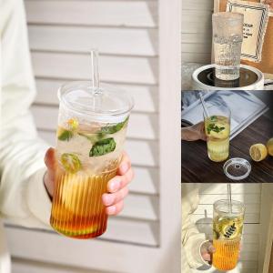 Easy แก้วเครื่องดื่มเย็น ถ้วย+ฝาแก้ว+หลอด ลายทางแนวตั้ง เรียบง่าย ชงเครื่องดื่ม ขนาด 550ml Cold drink cup