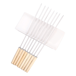 TAFUMAN | 304 Stainless Steel BBQ Skewer Wooden Handle Round Skewers For Grilling