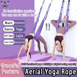 Aerial Yoga Rope Adjustable Aerial Yoga Rope Stretch Belt Door Mount Workout Inversion Hanging Exercise Hammock Swing Stretching Lower Waist Training Rope 瑜伽绳 空中瑜伽绳