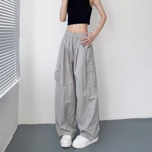 American Quick-Drying Cargo Pants Womens Summer Thin Loose Ankle-Tied Straight Casual Loose Pants Ice Silk Sports Climbing Pants