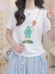 Shalldoer | White Irregular Drawstring Shoulder Short Sleeve T-Shirt Women Summer Design Sweet And Spicy Small Size Slim Fit Short Top