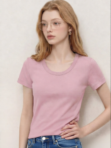 Round Neck Short Sleeve Slimming Simple T-Shirt