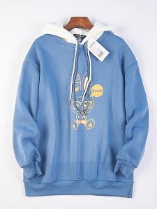 เสื้อสเวตเตอร์มีฮู้ดแบบสวมหัวผ้าขนแกะพิมพ์ลายการ์ตูนสำหรับคู่รัก ฤดูใบไม้ผลิและฤดูใบไม้ร่วง ทรงหลวม แขนยาว ผ้าฝ้ายผสมโพลีเอสเตอร์