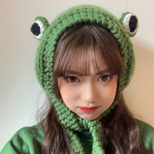 Miss Lan Frog Hat Cute Crochet Knitted Headband Outdoors Big Eye Frog Cap Earflap Ear Protective Festival Cosplay Hat Womens Girls